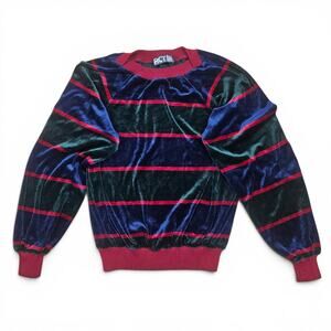 ACT III Velour Sweatshirt Women's 8 VTG 80s Velvet Striped Glam Preppy Casual